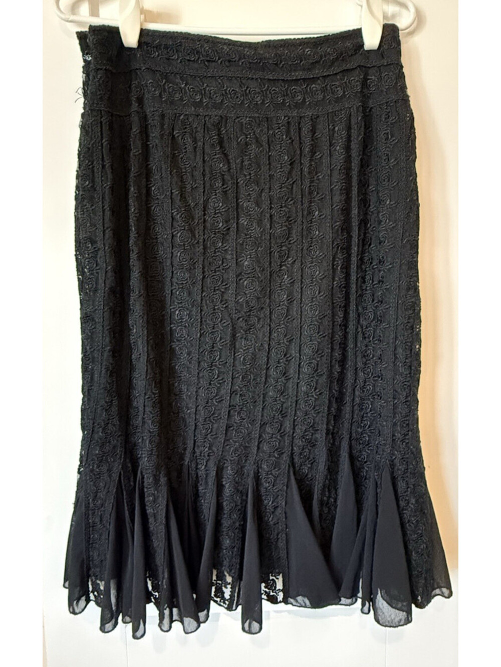 Vtg 90s Womens Black Sequin Floral Lace Whimsigoth Fairy Flutter Skirt Sz M